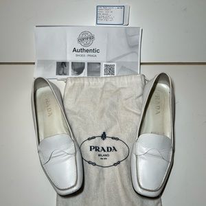 Authenticated Prada Women White Leather Loafers Size 38/US8.